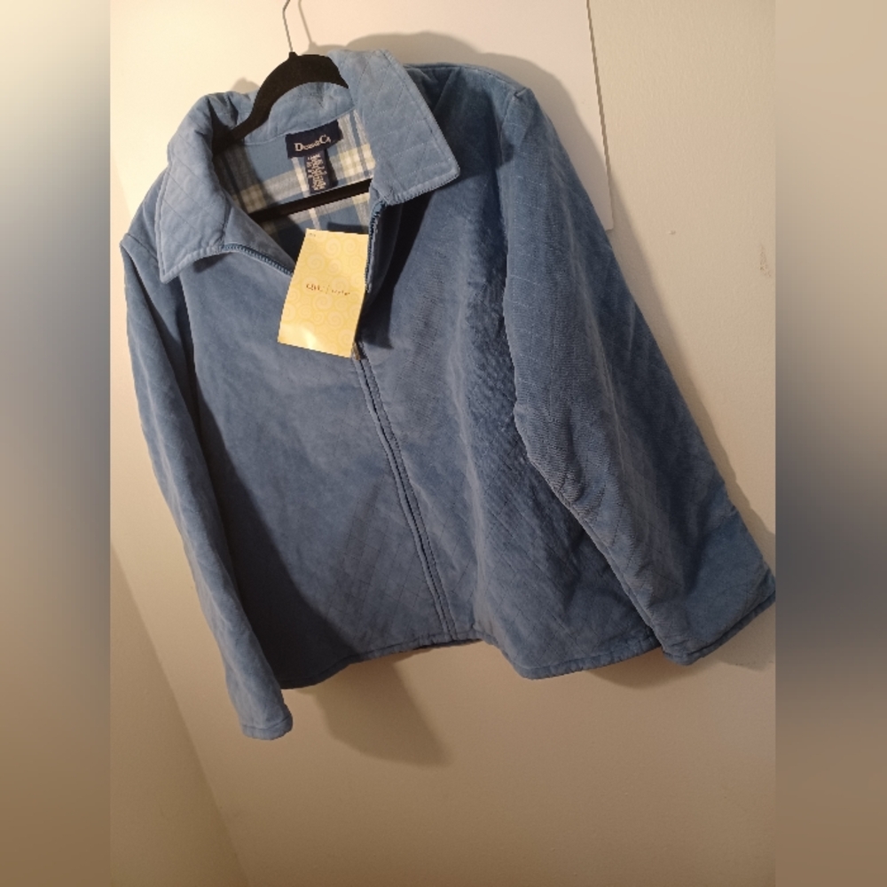 Denim & Co. Womens Light Blue Quitted Zip-Up Jacket New Size Large